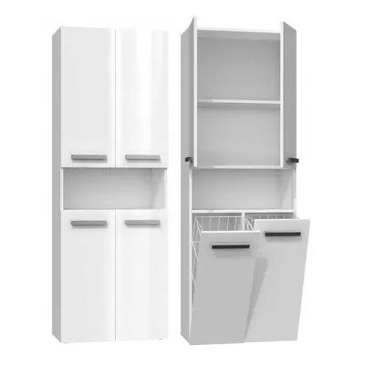 (White gloss) MOBY | Bathroom cabinet with two baskets | Minimalist handles | Dimensions : 174x6