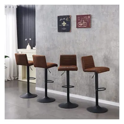 (4x BarStools, BROWN) Swivel Bar Stools Barstools with Black Base Chairs