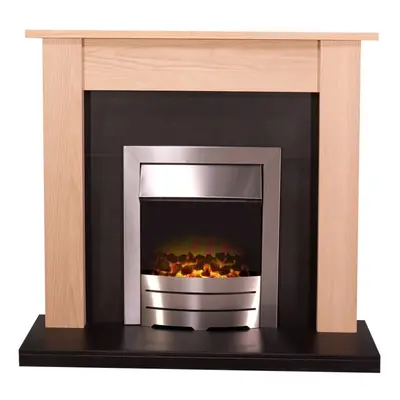 Adam Southwold Fireplace in Oak & Black with Colorado Electric Fire in Brushed Steel, Inch