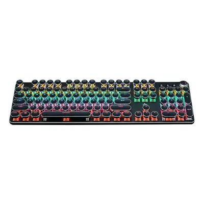 (Black) Mechanical Keyboard Round Keys Plated Blue Switch RGB Backlit USB Wired Gaming Keyboard 