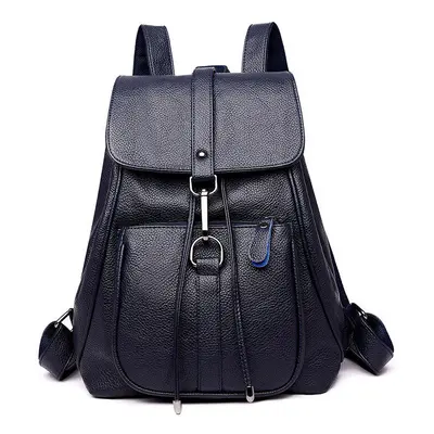 (Blue) Soft PU Leather Backpack Ladies Casual Shoulder Bag Outdoor Hunting Travel Rucksack