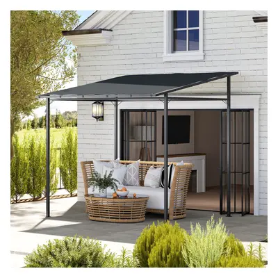 Outsunny 2.4 x 2.4 m Wall Mounted Pergola Gazebo, UPF30+, Dark Grey