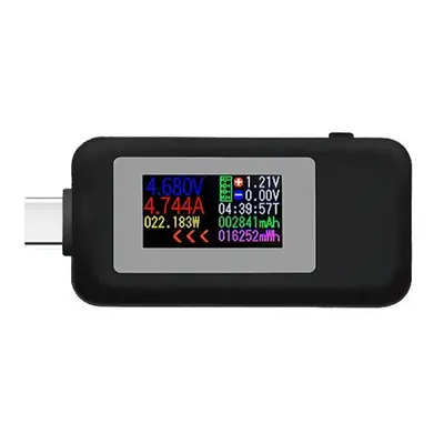 (Black) In Color Display USB To Type-C Tester AC Current 4-30V Voltage Monitor Cut-off Power Ind