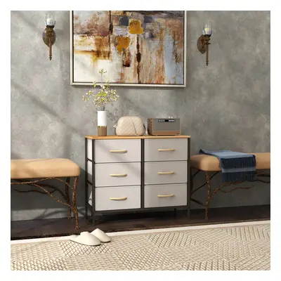 HOMCOM Drawer Fabric Chest of Drawers w/ Wooden Top for Hallway Cream