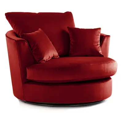 (Red, Swivel Chair) Brooklyn Plush Velvet Foam & Seater Sofa Set