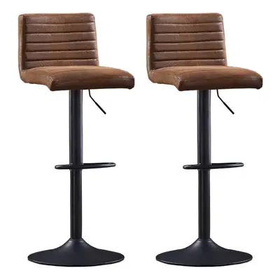 (Matte Suede Brown) Set of Bar Stools Swivel Height Adjustable Chair