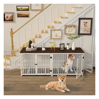 (White, Medium 78.5 x 56.5 x 65cm) Heavy Duty Dog Kennel Wooden Dog Crate Puppy Cage End Table