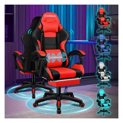 (Elite - Black & Red) ELFORDSON Gaming Office Chair Extra Large Pillow Racing Footrest Seat PU L