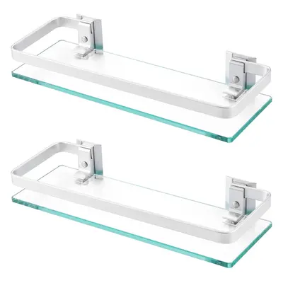 (Silver) Bathroom Glass Shelf Pack Tempered Glass Rectangular Extra Thick Aluminum Silver Sand S