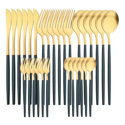 (green,gold) 6people Matte Gold Dinnerware Set 30pcs/set Dinner Knife Cake Fork Spoon Tableware 