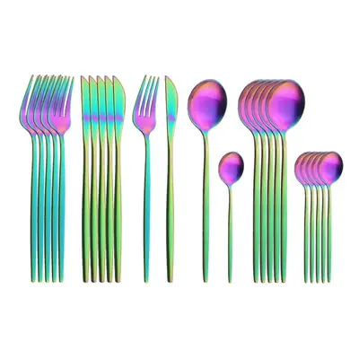 (multicolor) 24pcs Gold Matte Cutlery Set Stainless Steel Dinnerware Set Silver Knife Fork Spoon