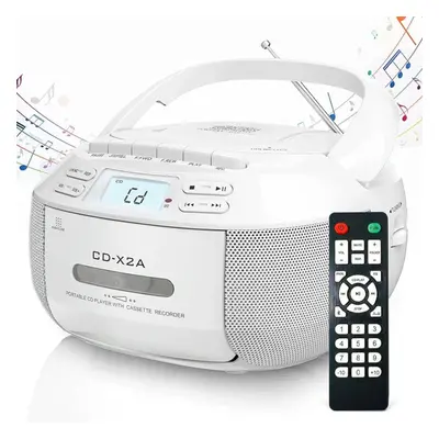 (white) Cd Player Boombox Cassette Player Combo With Bluetooth,am/fm Radio,stereo Sound With Rem