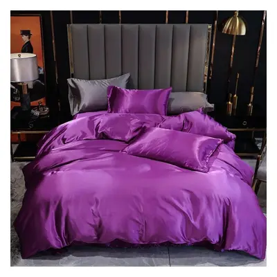 (purple, 210*210cm) Colors Luxury Imitation Silk Bedding Set Pcs/ Set Duvet Cover & Pillowcase S