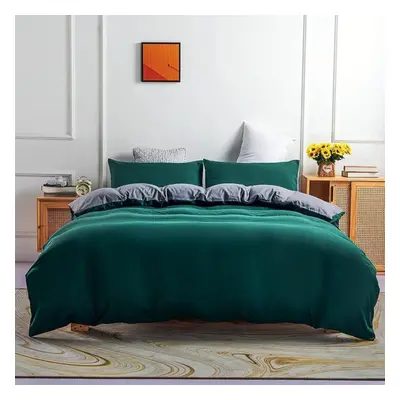 (dark green, 228x228cm(3pcs)) Bedding Set Solid Color Double Quilt Cover Pillowcase Three-piece 