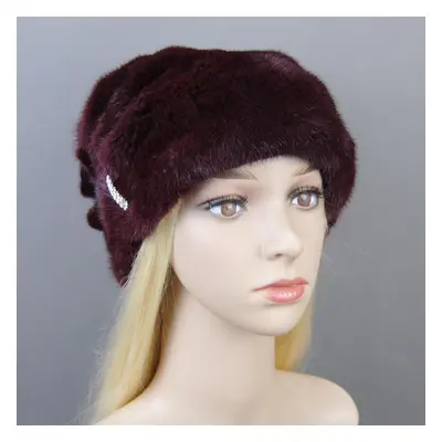 (wine, Adjustable) Fashion Hot Whole Genuine Mink Fur Hats Female Winter With Mink Fur Pompons E