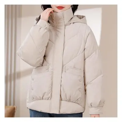 (beige, 6XL) Xl-8xl Oversized Outerwear Women Winter Coats Hooded Casual Loose Thick Warm Lady J