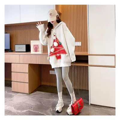 (beige, One Size) Pullover Sweater Winter Christmas Sweater Women Loose Hooded Bright Silk New Y