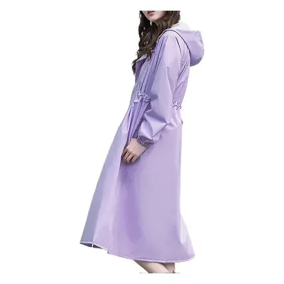 (L, Purple) Lady Long Raincoat Lightweight Waterproof Reusable Hooded Raincoat For Outdoor