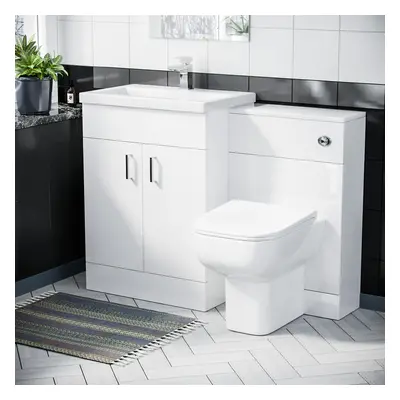 Nes Home White 600mm Basin Sink Vanity WC Unit & BTW Toilet Pan