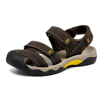 (dark brown, 40) Large Size Genuine Leather Men Sandals Summer Men Beach Sandals Outdoor Sandals