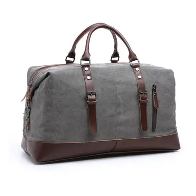 (gray) Scione Canvas Leather Travel Carry On Luggage Duffel Travel Tote Large Weekend Overnight 