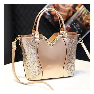 (champagne) Women&apos;s Bag Elegant Bright Leather Large Capacity Handbag Fashion Shoulder Bag 