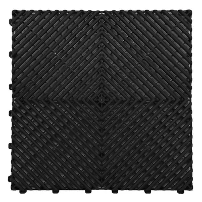 (Black , Pack of 30) Modular Interlocking Ribbed Garage Flooring Tiles