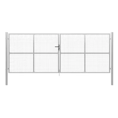 vidaXL Garden Gate Galvanised Steel 415x200cm Silver Fence Door Patio Gate