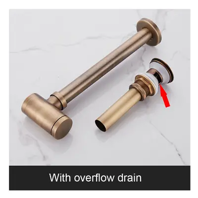 (With Overflow Drain) Bathroom Brass Round Bottle P Trap, Lavatory Adjustable Basin Waste Drain