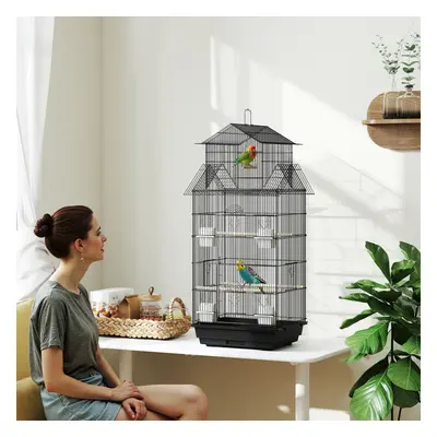 PawHut Metal Bird Cage w/ Perch, Food Container, Handle, for Finch, Canary