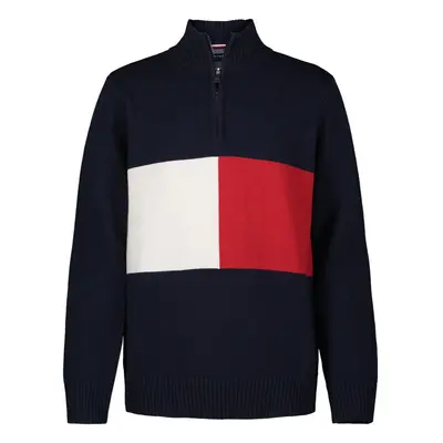 Tommy Hilfiger Boys Long Sleeve Quarter Zip Sweater Navy Exploded Flag