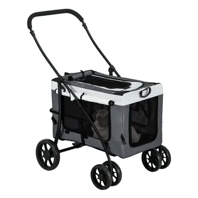 PawHut Foldable Pet Stroller w/ Detachable Carrier, Soft Padding - Grey