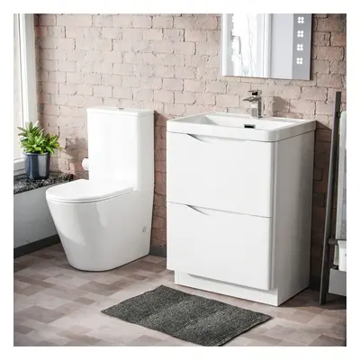 Merton 600mm Freestanding Vanity Basin Unit & Rimless WC Toilet White