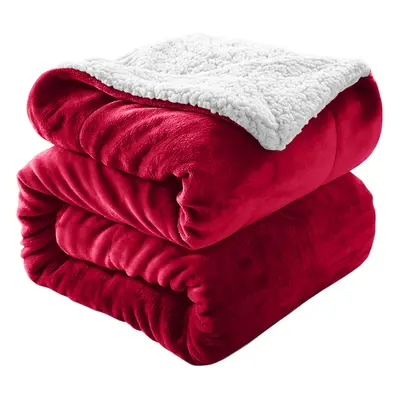 (Burgundy, 230x270 cm) Soft Sherpa Blankets Fleece Throw Bed Sofa Travel