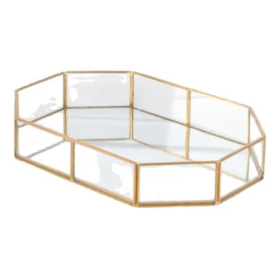 (S) Size Mirror Glass Tray Octagon Cosmetic Makeup Desktop Organizer Jewelry Display Stand Holde