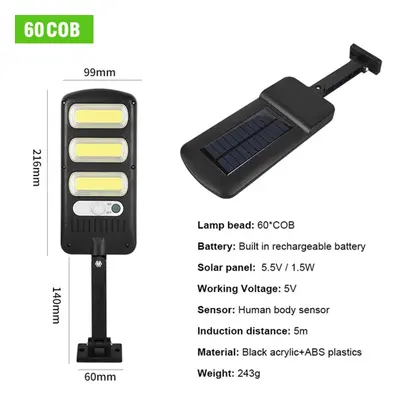 (60COB) 60COB/150COB/120SMD/213SMD Solar Street Wall Light PIR Motion Sensor Dimmable Lamp Outdo