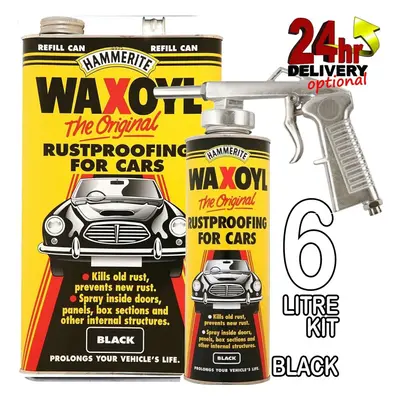 Hammerite 6litre Black Refill WaxOyl Rust Eliminator Proof Prevention + Gun