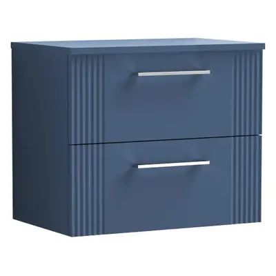 Retro Drawer Wall Hung Vanity Unit with Colour Coordinating Laminate Worktop - 600mm - Satin Blu