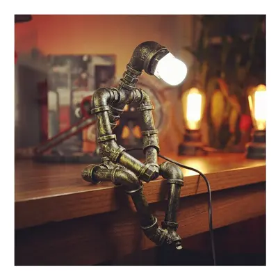 (A) Vintage Table Lamp Robot Iron Pipe Desk Lamp Led Table Lamps