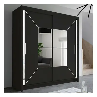 (180 cm , Black) Nicole Sliding Mirror Door Wardrobe