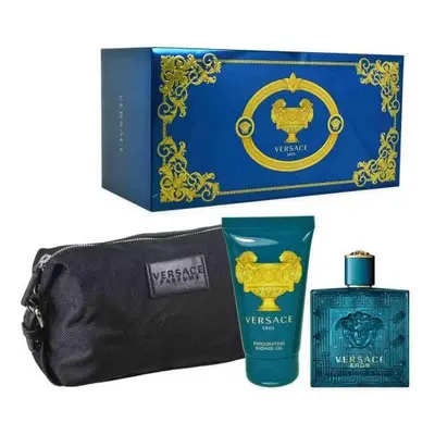 Versace Eros Pcs Set For Men: 3.4 Eau De Toilette Spray + 3.4 Shower Gel + Dopp Kit