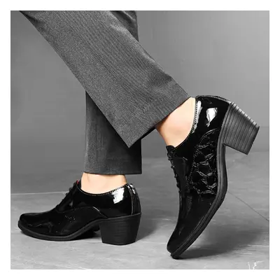 (black, EU:42) Men High Heels Wingtip Laces Black Patent Leather Derby Wedding Dress Dance Busin