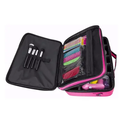 (hot pink, L-3 Layers) Professional Makeup Brushes Tools Suitcase Cosmetics Organizer Case Trave