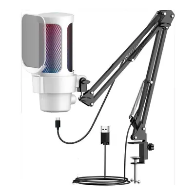 (white) Usb Microphone For Pc With Boom Arm For Podcast Video, Streaming, Condenser Microphone W