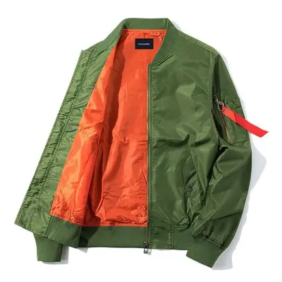 (green, 2XL) Spring And Autumn Large Men&apos;s Sports Casual Stand Neck Jacket Pilot Coat Men&a