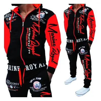 (red, M) Fashion Man Clothing Man Hooded Tracksuit Printing Fashion Sets Athletic Suit