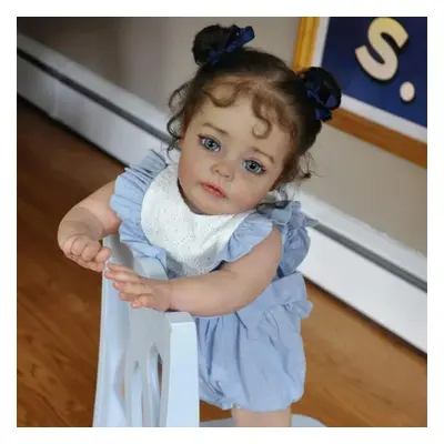 (No Toy) Npk 60cm Reborn Toddler Girl Doll Suesue Cloth Body Hand Paint Doll Blue Dress