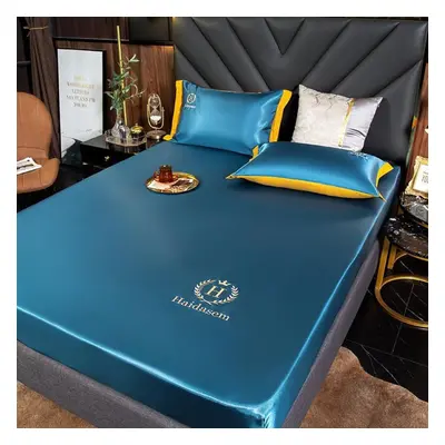 (blue, 180*200cm) Summer Luxury Imitated Satin Silk Bed Sheet Solid Color Bedding Mattress Cover