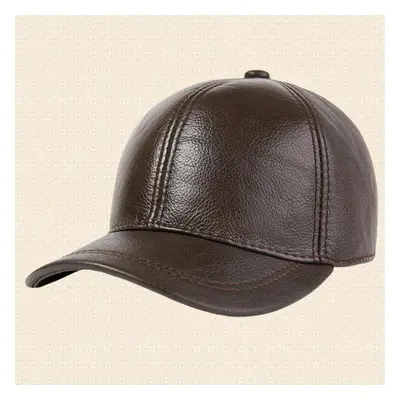 (coffee, one size(55-58cm)) Men&apos;s Leather Cap In Autumn And Winter Outdoor Casual Cowhide B