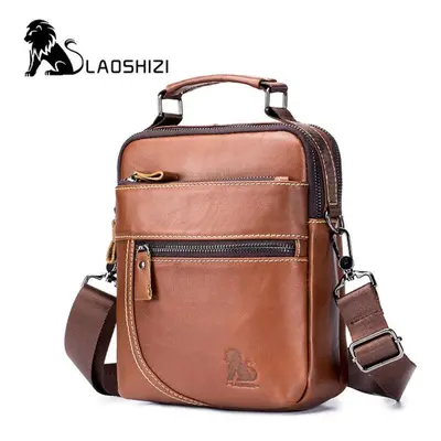 (brown) Laoshizi Quality Genuine Leather Male Casual Handbag Design Shoulder Messenger Bag Cowhi